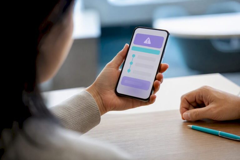 Caregiver reviewing an emergency alert
