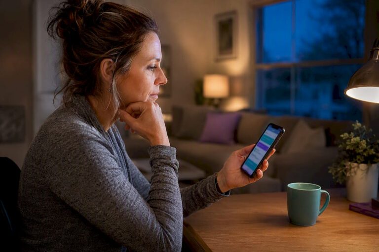 Caregiver reviewing smart safety alerts