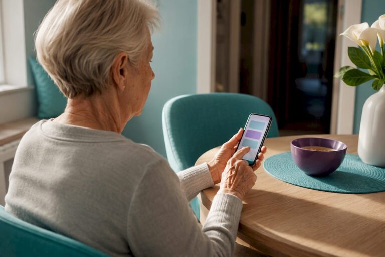 Older adult completing a daily safety check-in