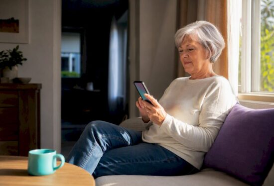 Older adult completing a daily safety check-in