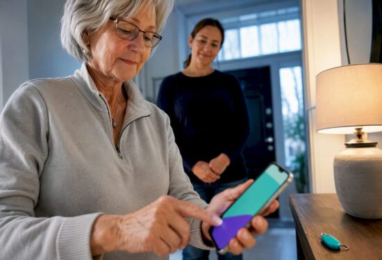 Older adult testing family emergency alert