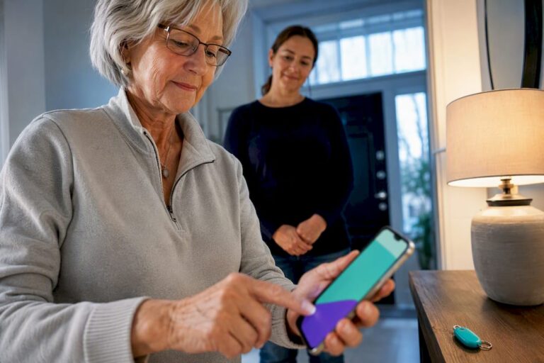 Older adult testing family emergency alert
