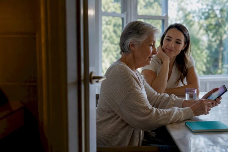 Family rehearsing a senior safety check-in
