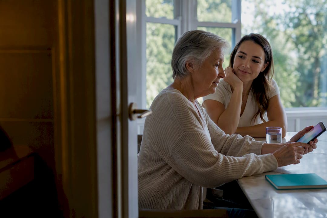 Family rehearsing a senior safety check-in