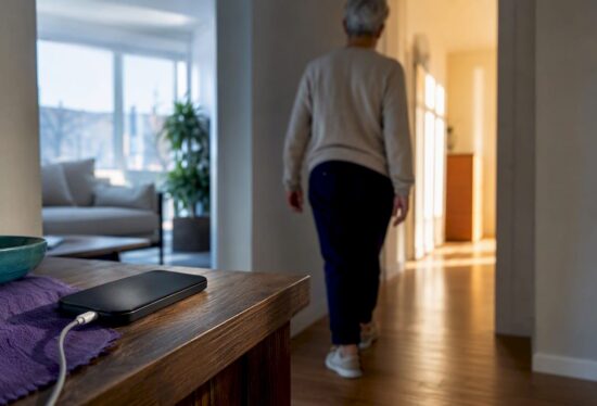 Older adult leaving phone behind at home