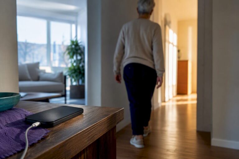 Older adult leaving phone behind at home
