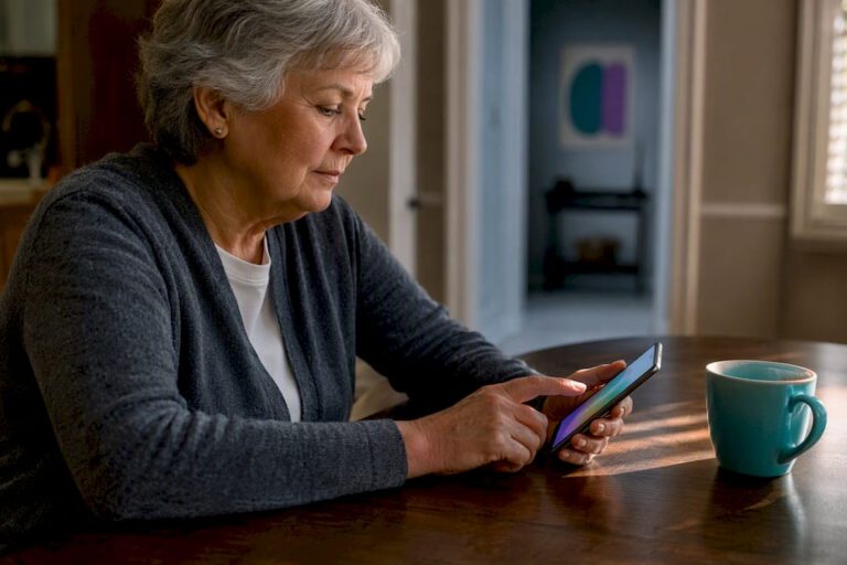Older adult completing a hybrid safety check-in