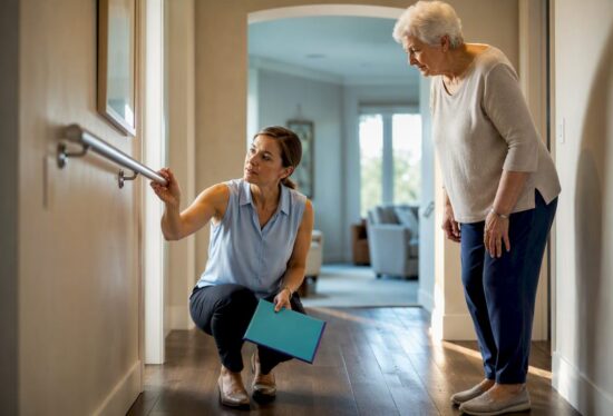 Occupational therapist assessing senior home safety