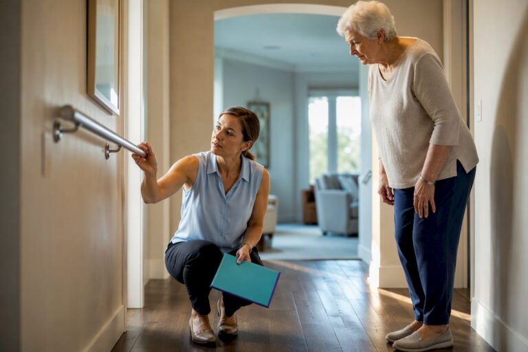Occupational therapist assessing senior home safety