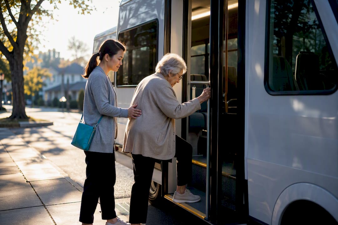 Senior boarding accessible community shuttle