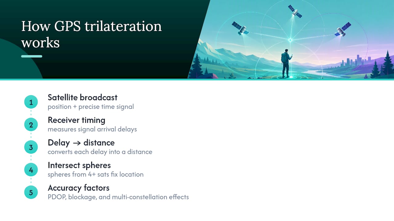 GPS satellites resolving a location through trilateration