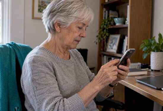 Older adult practicing Emergency SOS on iPhone
