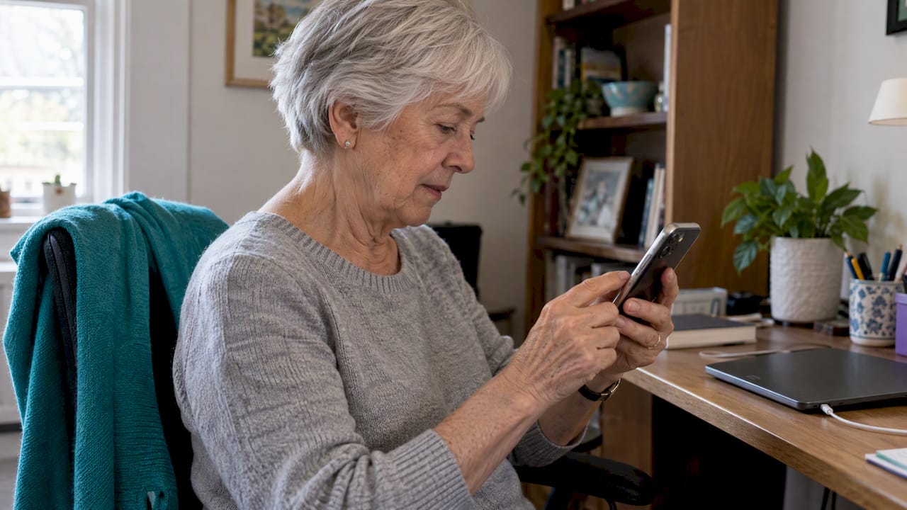 Older adult practicing Emergency SOS on iPhone