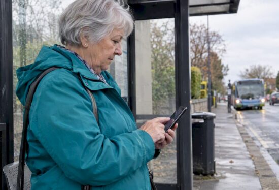 Older woman sharing her location before an outing