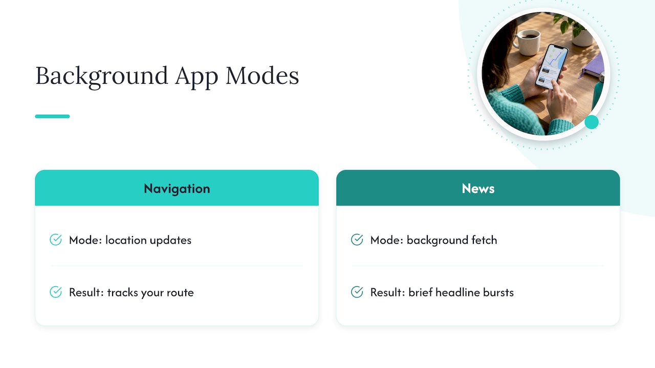 iOS background modes and update behavior compared