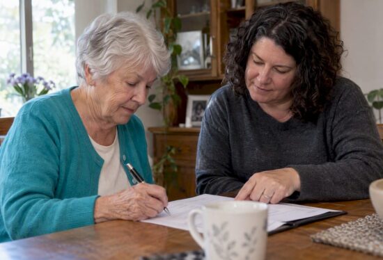 Family reviewing a monitoring agreement together