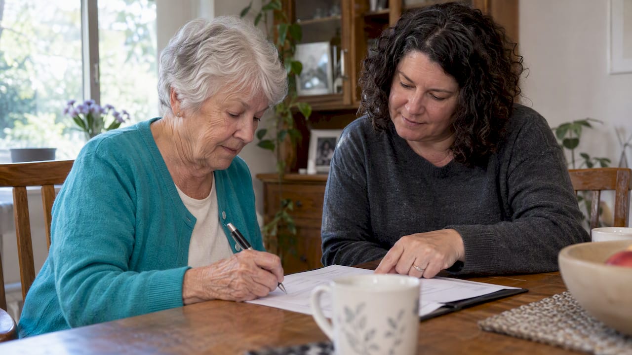 Family reviewing a monitoring agreement together