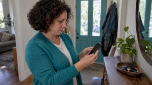 Caregiver restarting an iPhone at home