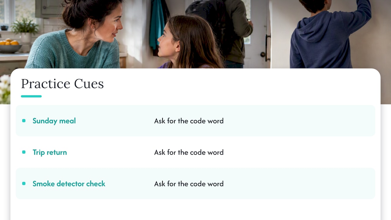 Three routine cues for practicing a family code word