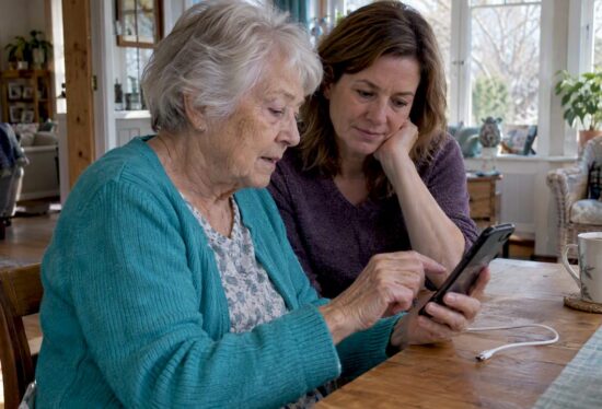 Older adult reviewing Android battery settings