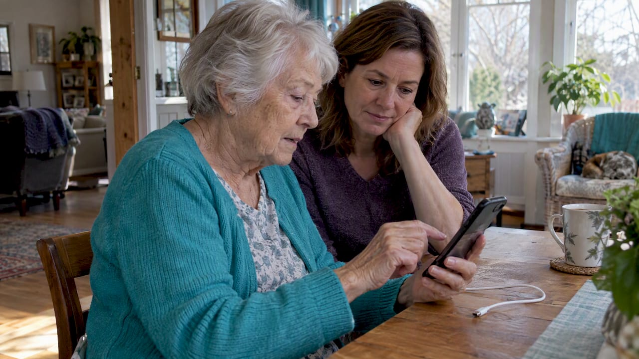 Older adult reviewing Android battery settings